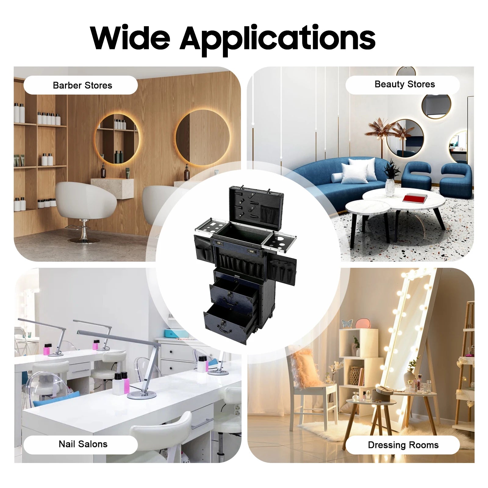 Rolling Lockable Vintage Makeup Train Case Hairdressing Trolley Beauty Salon Cosmetic Organizer Travel Box with Metal Wheels