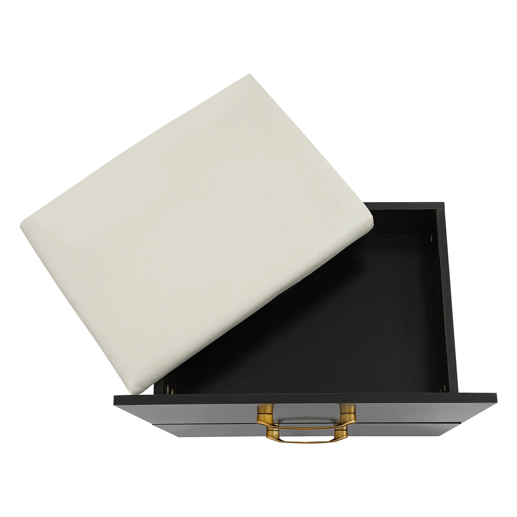 Black/White Makeup Desk with Mirror Compact Dressing Table 3-in-1 Design Small Make Up Table