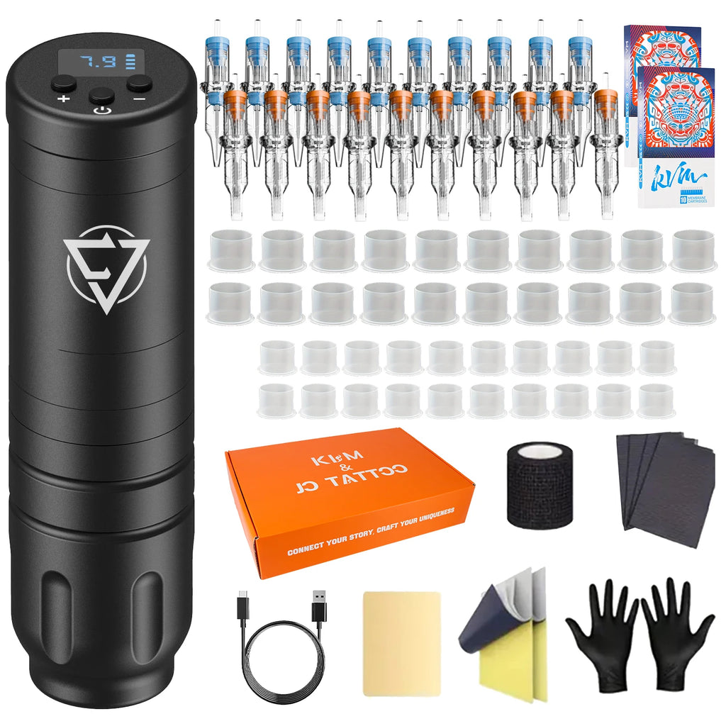 KVM Tattoo pen set rotate wireless Tattoo machine kit Tattoo Gun Kit For body permanent makeup tattoo machine  tattoo supplies