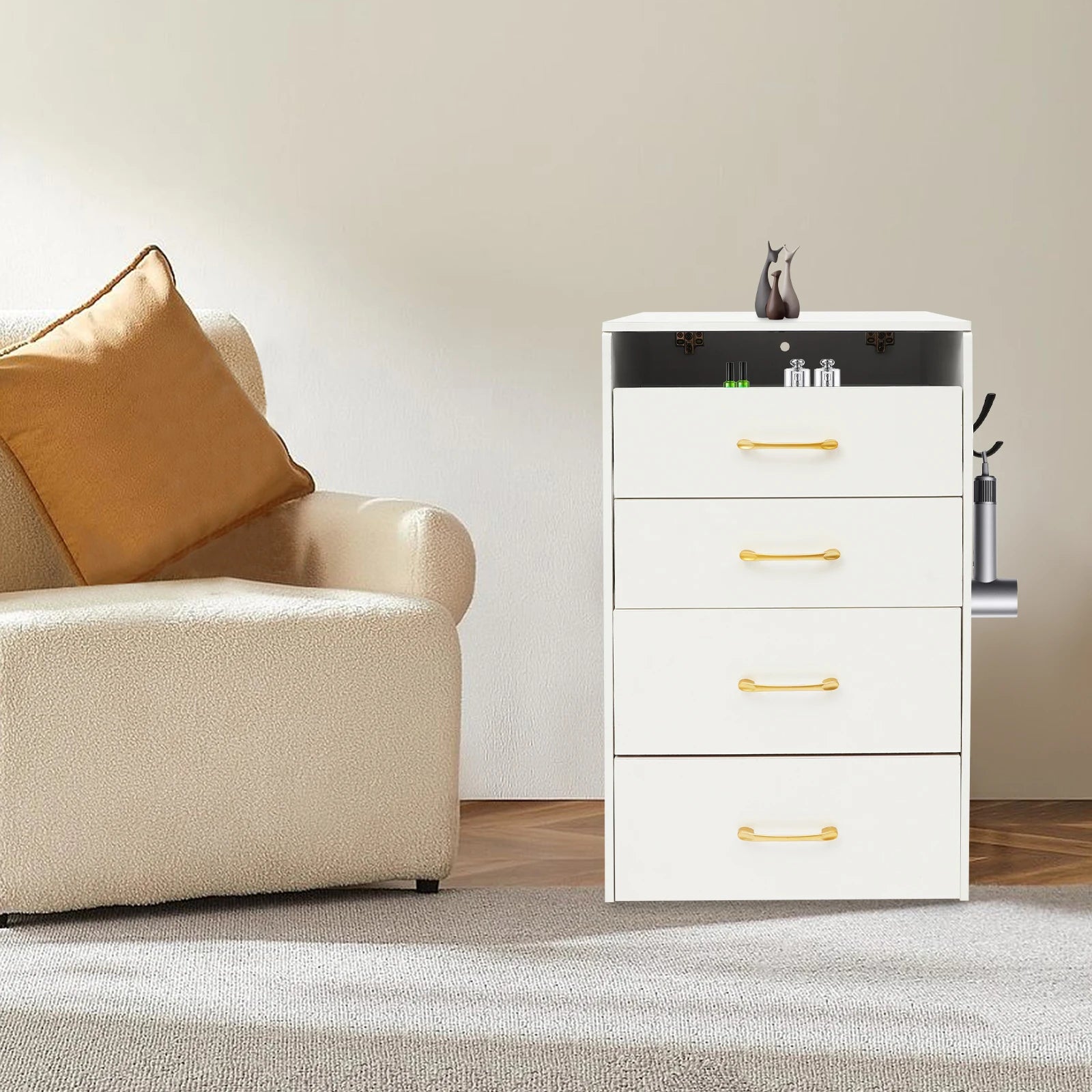 Black/White Makeup Desk with Mirror Compact Dressing Table 3-in-1 Design Small Make Up Table