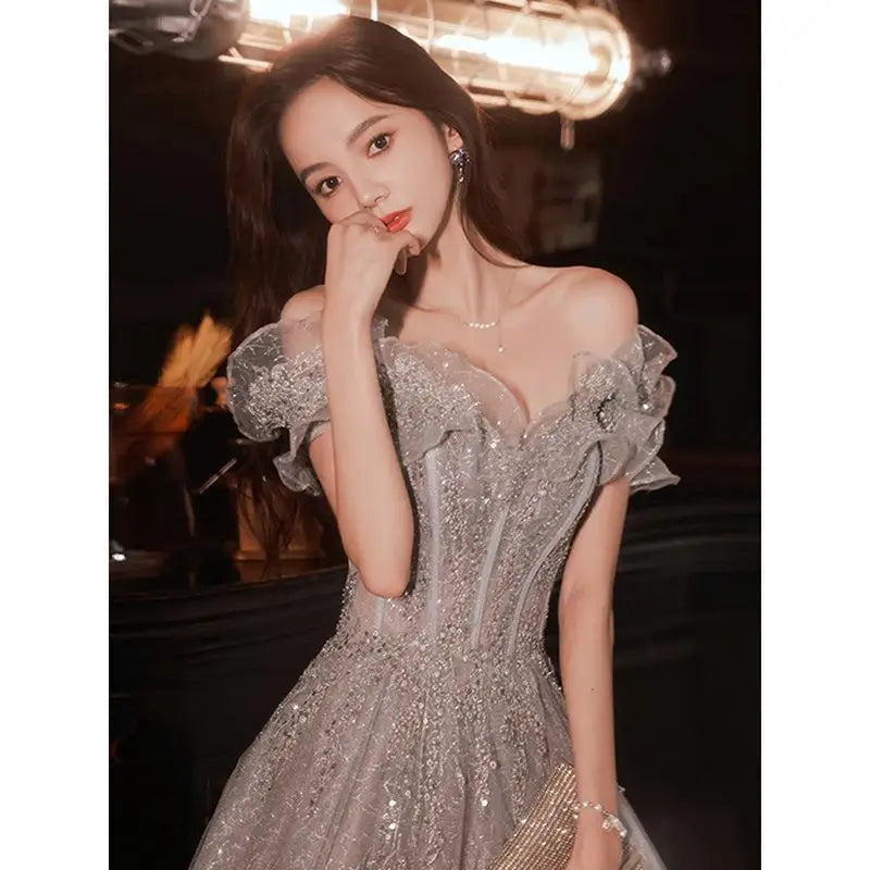 Banquet Evening Dress for Women New Style Spring and Summer One Shoulder Elegant Annual Meeting Host Fairy Style Birthday Dress