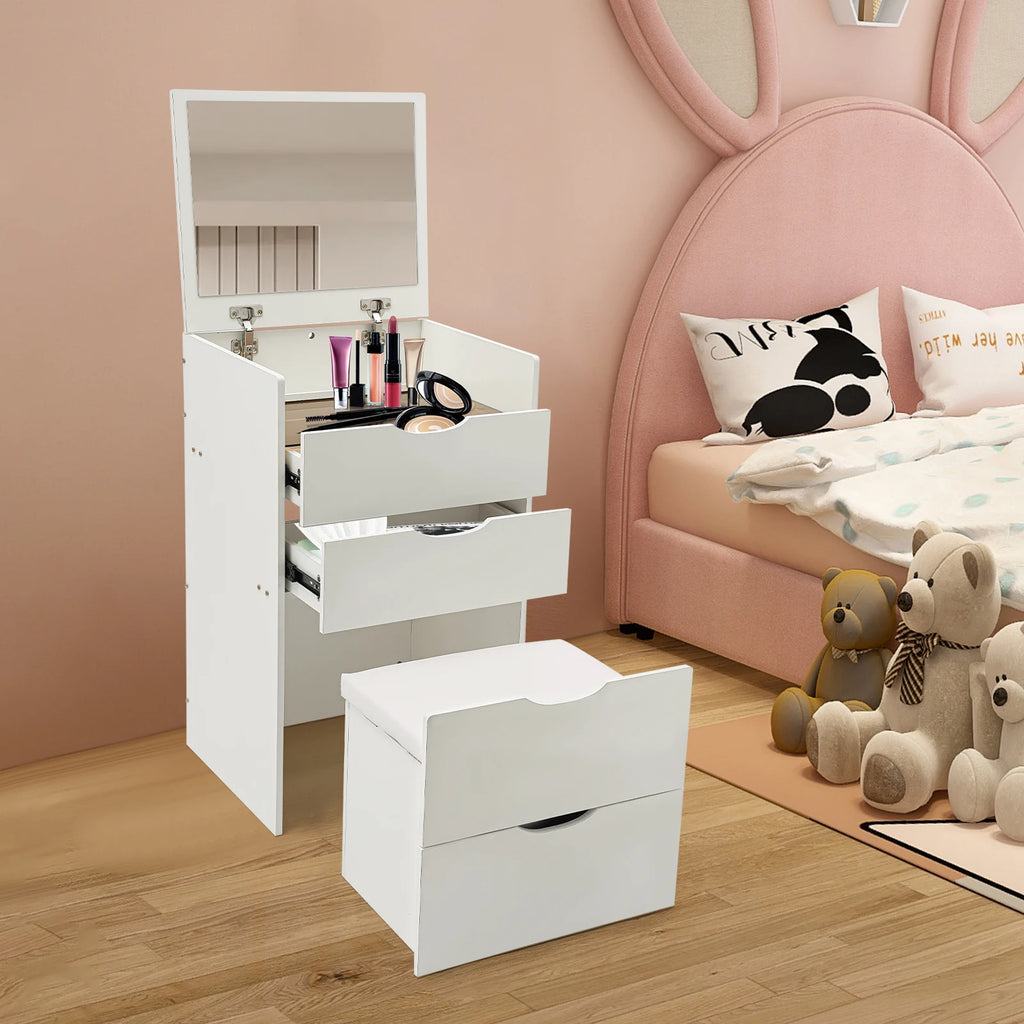 3 Drawers Vanity Desk, Freestanding Vanity Desk with Makeup Stool, Modern Rectangular Makeup Vanity Table