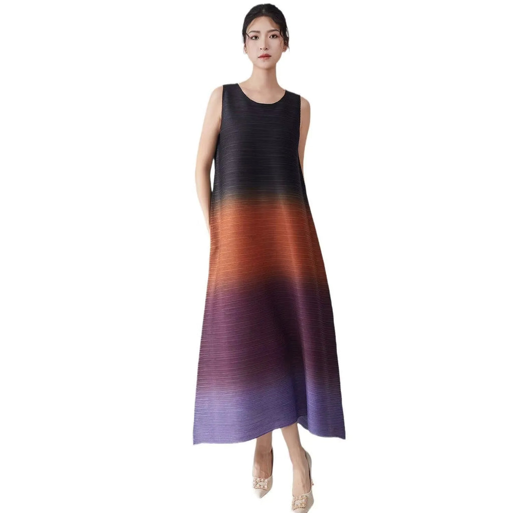 Womens Dresses Evening Dresses Ladies' Lssey Miyake Dress's High Sense Wear 2025 New Gradient Sleeveless Loose Long Dress Tide