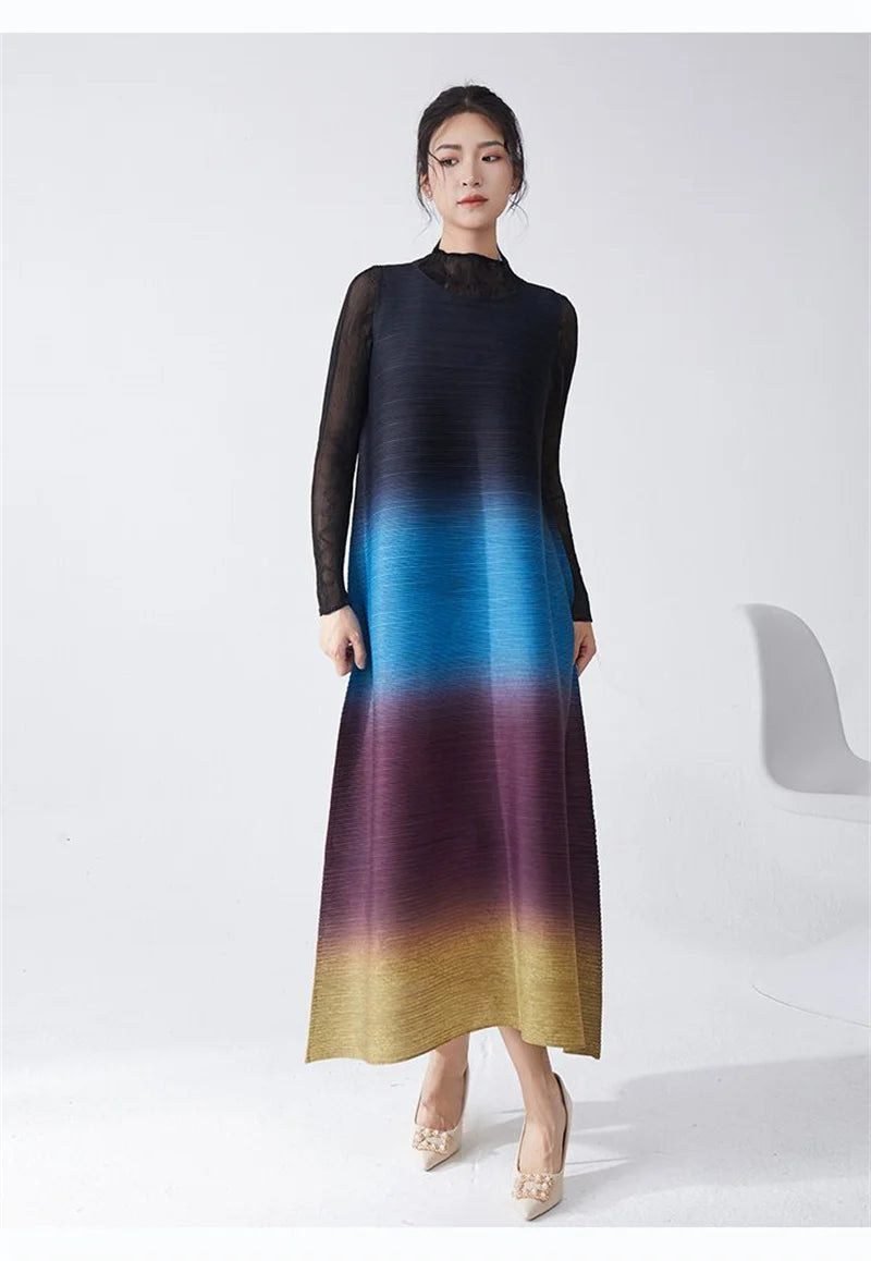 Womens Dresses Evening Dresses Ladies' Lssey Miyake Dress's High Sense Wear 2025 New Gradient Sleeveless Loose Long Dress Tide