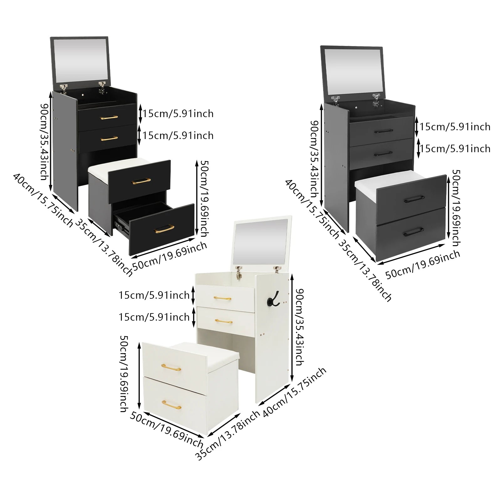 Makeup Desk With Mirror Compact Dressing Table Small Make Up Table For Home Bedrooms, Dressing Rooms 50*40*90cm